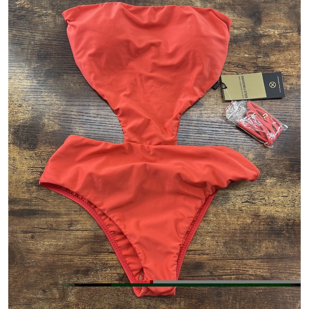 NWT ViX Paula Hermanny Maite Coral One Piece Cutout Swimsuit Size Large